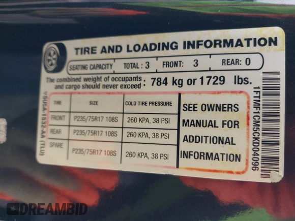 2012 Ford F-150 XL with VIN 1FTMF1CM5CKD04096, listed as a IAAI auction lot 41604001 with 174,145 mi miles. Bid and sale history available at carsss.com. Image 9.