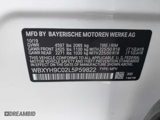 2020 BMW X2 sDrive28i with VIN WBXYH9C02L5P59822, listed as a IAAI auction lot 41893205 with 1 mi miles. Bid and sale history available at carsss.com. Image 9.