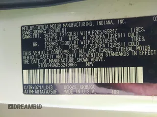 2005 Toyota Sequoia Limited with VIN 5TDBT48AX5S249866, listed as a IAAI auction lot 41760304 with 259,139 mi miles and . Bid and sale history available at DreamBid. Image 9.