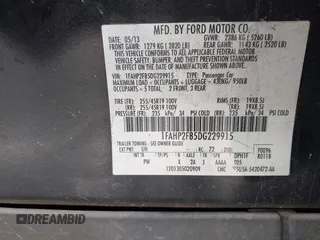 2013 Ford Taurus Limited with VIN 1FAHP2F85DG229915, listed as a IAAI auction lot 42511968 with 264,676 mi miles and . Bid and sale history available at DreamBid. Image 9.