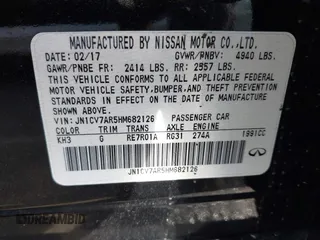 2017 Infiniti Q50 2.0t Premium with VIN JN1CV7AR5HM682126, listed as a IAAI auction lot 42065917 with 48,552 mi miles. Bid and sale history available at carsss.com. Image 9.