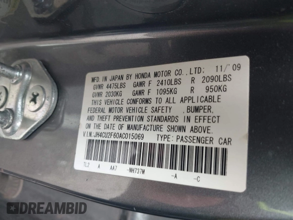 2010 Acura TSX with VIN JH4CU2F60AC015069, listed as a IAAI auction lot 42047083 with 165,671 mi miles. Bid and sale history available at carsss.com. Image 9.