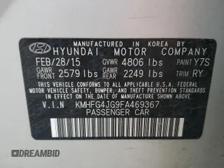 2015 Hyundai Azera with VIN KMHFG4JG9FA469367, listed as a Copart auction lot 61413525 with 136,608 mi miles and Salvage title. Bid and sale history available at DreamBid. Image 12.