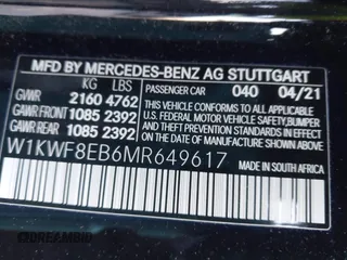 2021 Mercedes-Benz C 300 with VIN W1KWF8EB6MR649617, listed as a IAAI auction lot 41281592 with Not provided miles and . Bid and sale history available at DreamBid. Image 9.