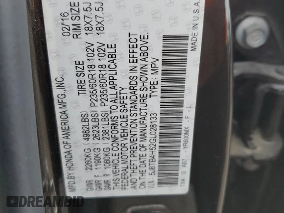 2016 Acura RDX Tech Pkg with VIN 5J8TB4H52GL028133, listed as a Copart auction lot 49358204 with 91,890 mi miles and Clean Title. Bid and sale history available at carsss.com. Image 15.