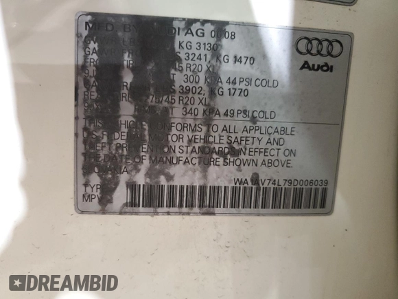 2009 Audi Q7 z VIN WA1AV74L79D006039, wystawiony jako Copart lot #50235405 z przebiegiem 154 435 mil mil oraz Szkoda całkowita • Salvage title. Historia ofert i sprzedaży dostępna na DreamBid. Obrazek 14.