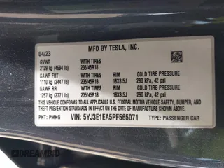 2023 Tesla Model 3 with VIN 5YJ3E1EA5PF565071, listed as a IAAI auction lot 42232719 with 15,389 mi miles and . Bid and sale history available at DreamBid. Image 9.