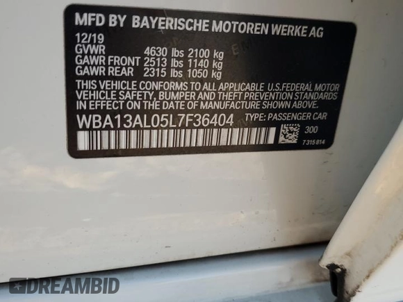 2020 BMW 2 Series M235i xDrive with VIN WBA13AL05L7F36404, listed as a Copart auction lot 75210814 with 30,131 mi miles and Salvage Title. Bid and sale history available at carsss.com. Image 12.