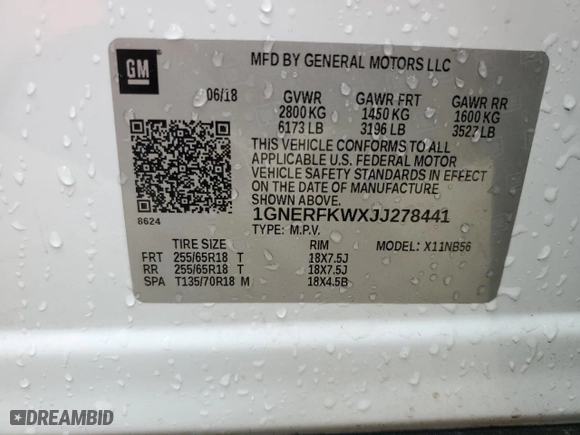 2018 Chevrolet Traverse LS with VIN 1GNERFKWXJJ278441, listed as a Copart auction lot 51673585 with 65,904 mi miles and Salvage Title. Bid and sale history available at carsss.com. Image 13.