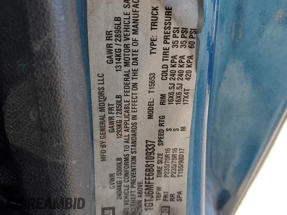 2011 GMC Canyon SLE1 with VIN 1GTJ6MFE6B8109337, listed as a Copart auction lot 88954275 with 0 mi miles and Salvage Title. Bid and sale history available at carsss.com. Image 14.