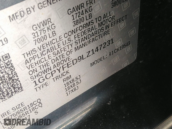 2020 Chevrolet Silverado 1500 LT Trail Boss with VIN 1GCPYFED9LZ147231, listed as a IAAI auction lot 41575194 with 90,371 mi miles. Bid and sale history available at carsss.com. Image 9.