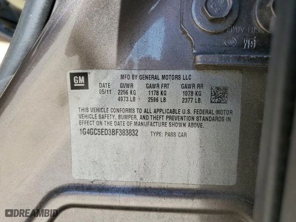 2011 Buick LaCrosse CXL with VIN 1G4GC5ED3BF383832, listed as a Copart auction lot 52446685 with 194,417 mi miles and Salvage Title. Bid and sale history available at carsss.com. Image 14.