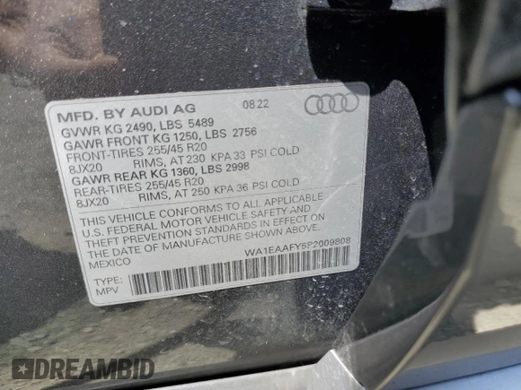 2023 Audi Q5 S line Premium Plus с VIN WA1EAAFY5P2009808, выставлен на аукционе Copart как лот 58793215 с пробегом 17 258 миль миль и Списание • Salvage title. История ставок и продаж доступна на DreamBid. Изображение 13.