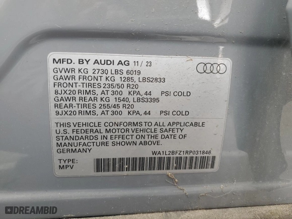 2024 Audi Q4 e-tron Premium Plus with VIN WA1L2BFZ1RP031846, listed as a Copart auction lot 49340235 with 957 mi miles and Clean Title. Bid and sale history available at carsss.com. Image 13.