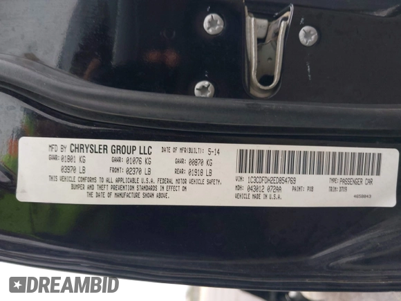 2014 Dodge Dart Aero with VIN 1C3CDFDH2ED854769, listed as a IAAI auction lot 41699609 with 213,815 mi miles and . Bid and sale history available at carsss.com. Image 9.