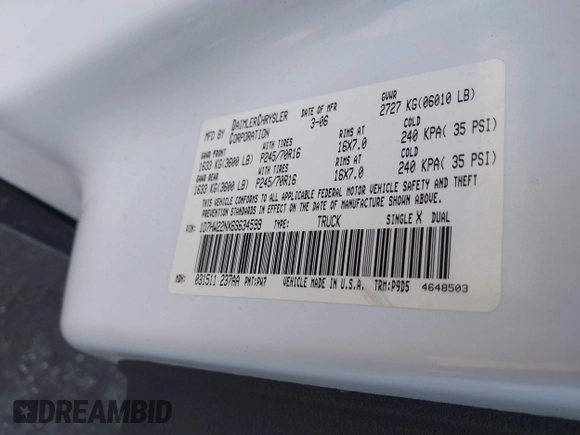 2007 Dodge Dakota ST with VIN 1D7HW22K17S202605, listed as a IAAI auction lot 41322519 with 199,626 mi miles and . Bid and sale history available at DreamBid. Image 9.