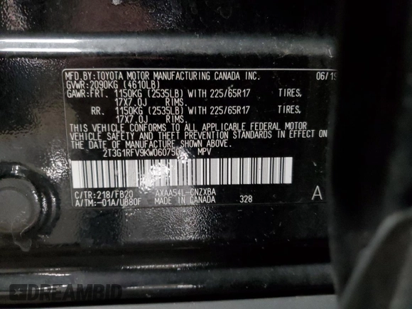 2019 Toyota RAV4 LE with VIN 2T3G1RFV9KW060750, listed as a Copart auction lot 88417955 with 109,556 mi miles and Salvage Title. Bid and sale history available at DreamBid. Image 16.