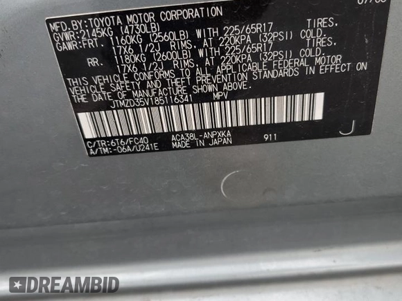 2008 Toyota RAV4 with VIN JTMZD35V185116341, listed as a Copart auction lot 51270155 with 171,185 mi miles and Salvage Title. Bid and sale history available at carsss.com. Image 15.