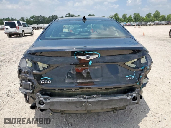 2018 Genesis G80 Sport with VIN KMHGN4JB9JU232870, listed as a Copart auction lot 57445915 with 62,172 mi miles and Salvage title. Bid and sale history available at DreamBid. Image 6.