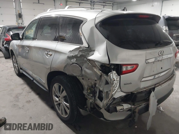 2013 Infiniti JX35 with VIN 5N1AL0MMXDC344217, listed as a IAAI auction lot 41608279 with 106,015 mi miles and . Bid and sale history available at DreamBid. Image 6.