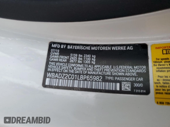2020 BMW 8 Series 840i with VIN WBADZ2C01LBP65982, listed as a Copart auction lot 84462284 with 16,655 mi miles and Non Repairable. Bid and sale history available at carsss.com. Image 12.