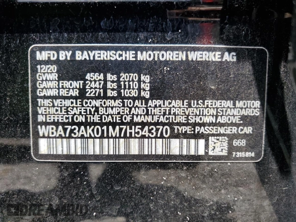 2021 BMW 2 Series 228i xDrive with VIN WBA73AK01M7H54370, listed as a Copart auction lot 61303235 with 72,804 mi miles and Salvage title. Bid and sale history available at DreamBid. Image 13.