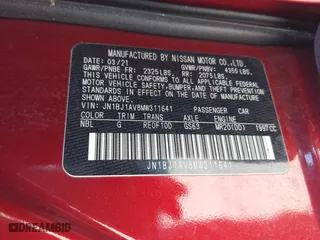 2021 Nissan Rogue Sport S with VIN JN1BJ1AV8MW311641, listed as a IAAI auction lot 41752296 with 38,144 mi miles. Bid and sale history available at carsss.com. Image 9.