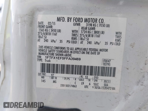 2015 Ford F-150 XLT с VIN 1FTFX1EF5FFA39469, выставлен на аукционе IAAI как лот 41489699 с пробегом 109 972 миль миль и . История ставок и продаж доступна на DreamBid. Изображение 9.