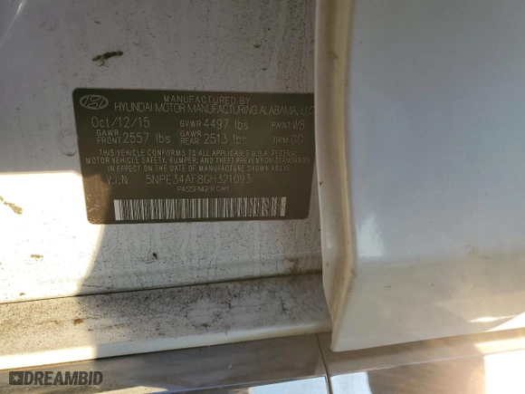2016 Hyundai Sonata 2.4L Sport with VIN 5NPE34AF8GH321093, listed as a Copart auction lot 87178304 with 171,087 mi miles and Salvage Title. Bid and sale history available at carsss.com. Image 12.