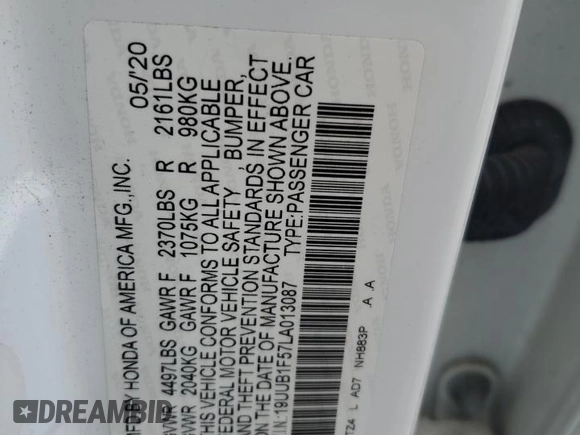 2020 Acura TLX w/Technology Pkg with VIN 19UUB1F57LA013087, listed as a Copart auction lot 44241445 with 90,056 mi miles and Salvage Title. Bid and sale history available at carsss.com. Image 15.