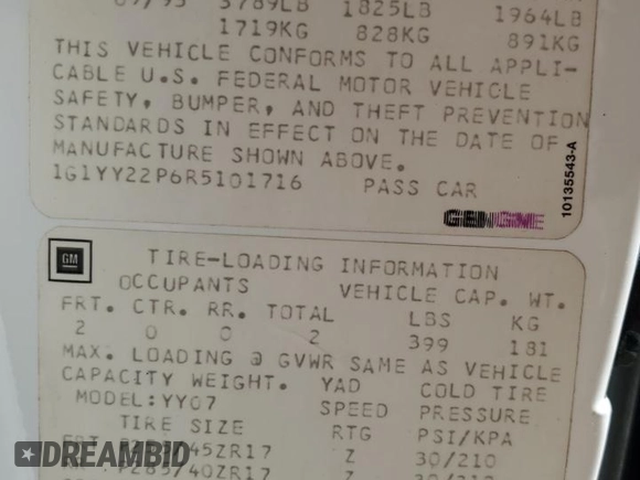 1994 Chevrolet Corvette z VIN 1G1YY22P6R5101716, wystawiony jako Copart lot #70466974 z przebiegiem 75 568 mil mil oraz Szkoda całkowita • Salvage title. Historia ofert i sprzedaży dostępna na DreamBid. Obrazek 12.