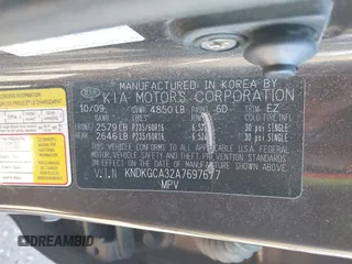 2010 Kia Sportage LX with VIN KNDKGCA32A7697677, listed as a IAAI auction lot 41694920 with 158,212 mi miles and . Bid and sale history available at carsss.com. Image 9.