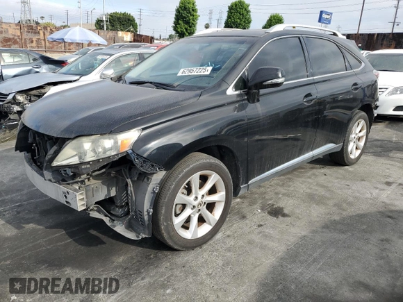 2010 Lexus RX 350 with VIN JTJZK1BA0A2000211, listed as a Copart auction lot 62957225 with 120,554 mi miles and Salvage title. Bid and sale history available at DreamBid. Image 1.