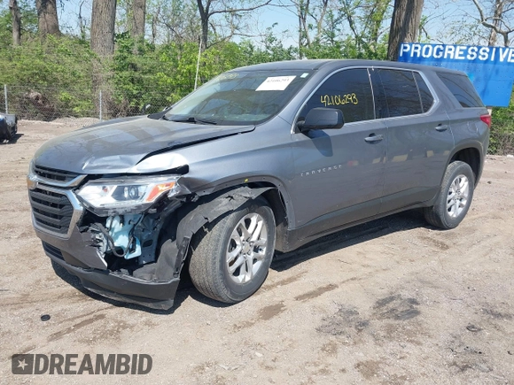 2020 Chevrolet Traverse LS with VIN 1GNERFKW0LJ262283, listed as a IAAI auction lot 42106293 with 52,934 mi miles and . Bid and sale history available at DreamBid. Image 2.