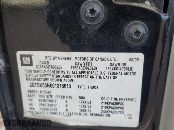 2006 GMC Sierra Denali z VIN 2GTEK63N661316610, wystawiony jako Copart lot #88360765 z przebiegiem 175 759 mil mil oraz Szkody całkowita. Historia ofert i sprzedaży dostępna na DreamBid. Obrazek 12.