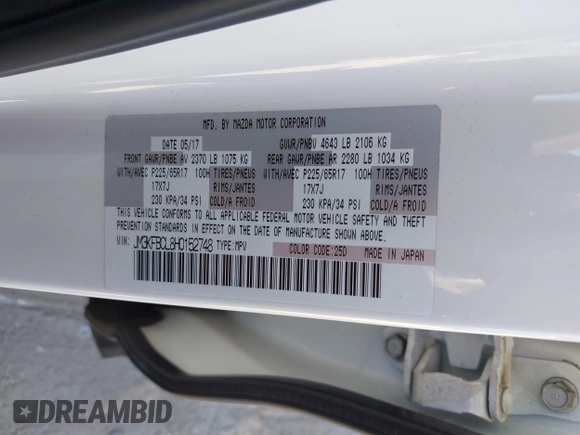 2017 Mazda CX-5 Touring with VIN JM3KFBCL8H0152748, listed as a IAAI auction lot 41732910 with 68,296 mi miles. Bid and sale history available at carsss.com. Image 9.