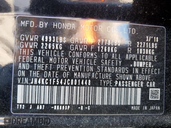 2018 Acura RLX Technology z VIN JH4KC1F54JC001448, wystawiony jako Copart lot #49220515 z przebiegiem 76 723 mil mil oraz Tytuł czysty. Historia ofert i sprzedaży dostępna na DreamBid. Obrazek 13.