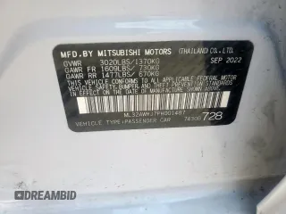 2023 Mitsubishi Mirage Black Edition с VIN ML32AWHJ7PH001487, выставлен на аукционе Copart как лот 59684945 с пробегом 39 160 миль миль и Списание • Salvage title. История ставок и продаж доступна на DreamBid. Изображение 14.
