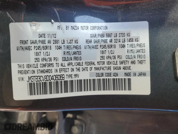 2013 Mazda CX-9 Touring with VIN JM3TB3CV8D0406069, listed as a Copart auction lot 48305334 with 174,414 mi miles and Salvage Title. Bid and sale history available at carsss.com. Image 15.