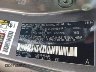 2024 Toyota Sienna LE with VIN 5TDKRKEC2RS215953, listed as a IAAI auction lot 41889509 with 6,375 mi miles. Bid and sale history available at carsss.com. Image 9.