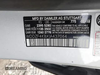 2018 Mercedes-Benz E with VIN WDDZF4KBXJA437064, listed as a IAAI auction lot 41902236 with 47,657 mi miles. Bid and sale history available at carsss.com. Image 9.