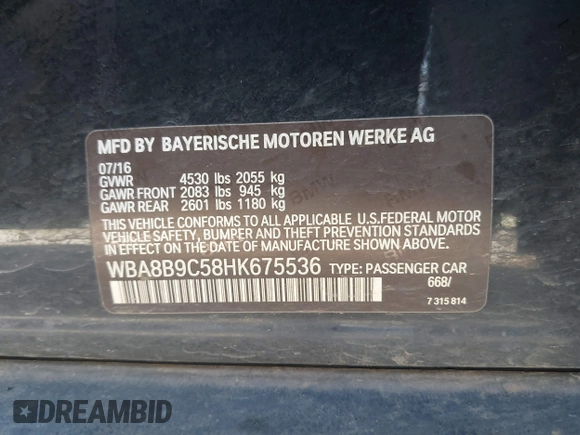 2017 BMW 3 Series 330i with VIN WBA8B9C58HK675536, listed as a IAAI auction lot 41665254 with 122,098 mi miles. Bid and sale history available at carsss.com. Image 9.