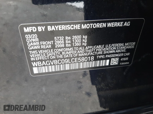 2020 BMW 8 Series M850i with VIN WBAGV8C09LCE58018, listed as a Copart auction lot 75584913 with 0 mi miles. Bid and sale history available at carsss.com. Image 14.