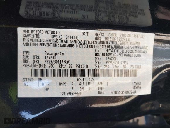2013 Ford C-Max SEL with VIN 1FADP5BU8DL545349, listed as a IAAI auction lot 42139748 with 118,222 mi miles and . Bid and sale history available at carsss.com. Image 9.