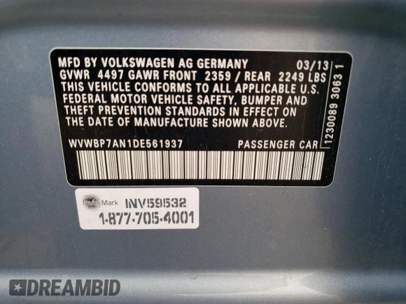 2013 Volkswagen CC R-Line with VIN WVWBP7AN1DE561937, listed as a Copart auction lot 72473774 with 93,102 mi miles and Salvage Title. Bid and sale history available at DreamBid. Image 12.