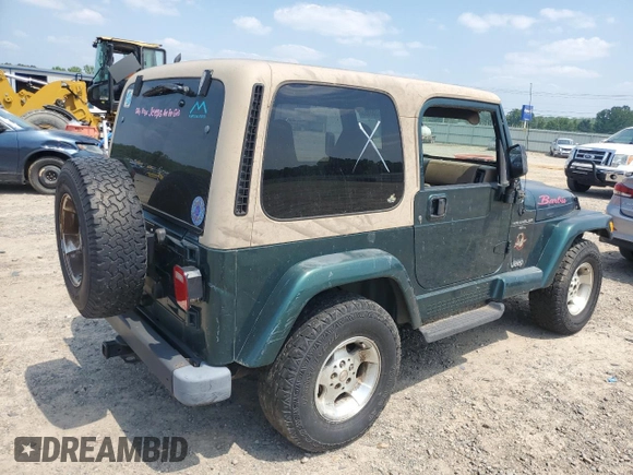 2000 Jeep Wrangler Sahara with VIN 1J4FA59S2YP750795, listed as a Copart auction lot 52353503 with 0 mi miles and Salvage Title. Bid and sale history available at carsss.com. Image 3.