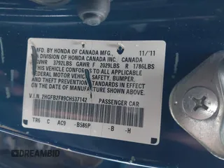 2012 Honda Civic EX with VIN 2HGFB2F89CH537142, listed as a IAAI auction lot 42024927 with 123,063 mi miles and . Bid and sale history available at DreamBid. Image 9.