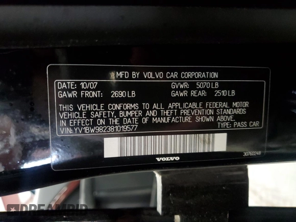 2008 Volvo V70 with VIN YV1BW982381019577, listed as a Copart auction lot 52163945 with 228,083 mi miles and Clean Title. Bid and sale history available at DreamBid. Image 12.