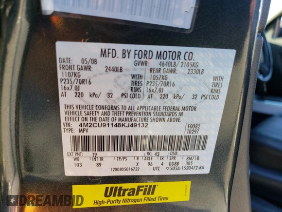 2008 Mercury Mariner with VIN 4M2CU91148KJ49132, listed as a Copart auction lot 82333364 with 149,190 mi miles and Salvage Title. Bid and sale history available at carsss.com. Image 14.