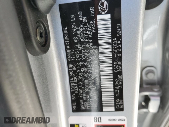 2024 Lexus ES 350 с VIN 58ADZ1B1XRU171688, выставлен на аукционе Copart как лот 54061135 с пробегом 9 759 миль миль и Списание • Salvage title. История ставок и продаж доступна на DreamBid. Изображение 12.